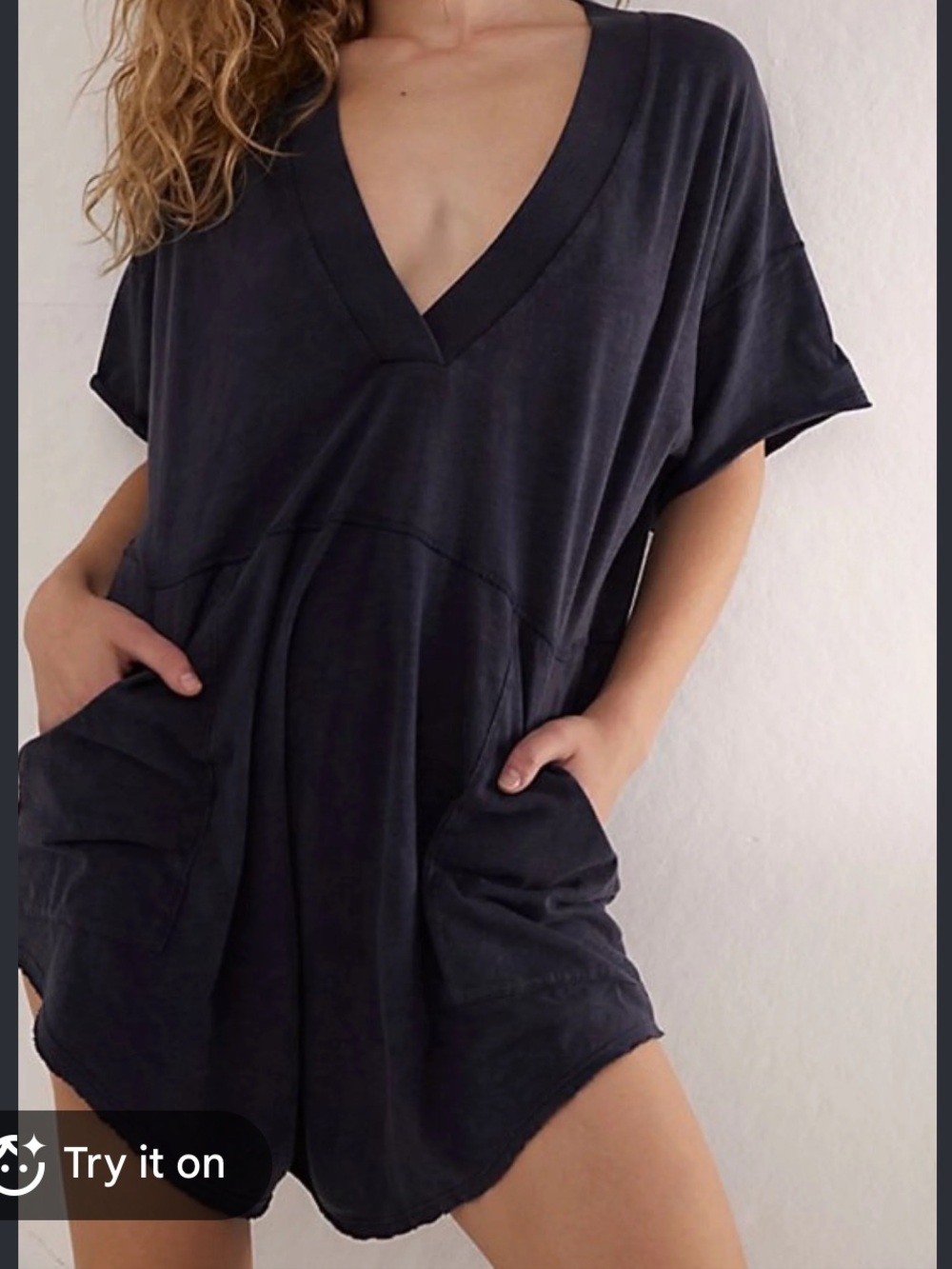 Free People | Why Not Romper slouchy oversized fit deep v-neck shorts size XS